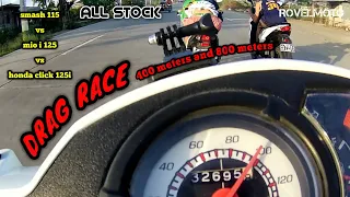 Suzuki Smash vs Yamaha Mio i 125 vs Honda Click 125i v1 (DRAG RACE)