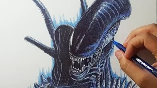 Drawing "XENOMORPH" Alien with Ballpoint Pen