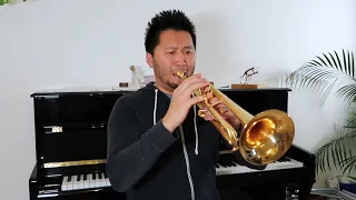 Joe Babiak with his Tumultus trumpet made by Martin Böhme