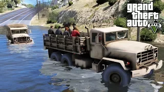 National Guard Trucks Rescue Flooded Hurricane Survivors in GTA 5