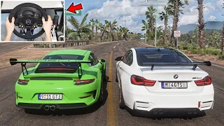 Forza Horizon 5 - BMW M4 GTS & Porsche 911 GT3 RS | Steering Wheel Gameplay