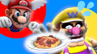 Wario steals Mario's spaghetti