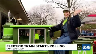 New electric train chugs out of the station at St. Louis Zoo