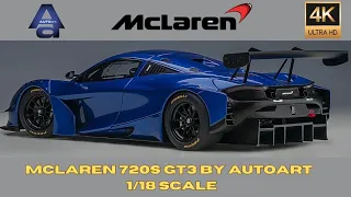 McLaren 720S GT3 by AUTOart Plain Body Version Colour Azure Blue 1/18 Scale - 4k