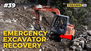 RECOVERY of a mini excavator with a THROWN TRACK - Service Call by TEKAMO