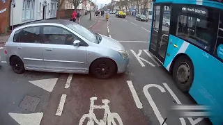 Lots of drivers nosing into the cycle lane, then reversing out the cycle lane - London Rd, Leics, UK
