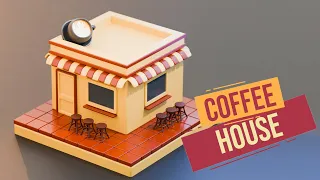 Time lapse of creating a coffee house in Blender 3D