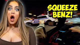 CAR GIRL REACTS TO SQUEEZE BENZ DRIFTING THROUGH TIMES SQUARE