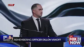 Officer Vakoff's mother shares message at funeral