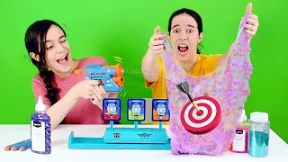 NÃO ACERTE O INGREDIENTE ERRADO DE SLIME ★ Desafio de Tiro ao Alvo com Dardos de Nerf e Slimes