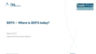 BEPS – Where is BEPS today?