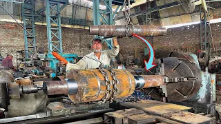 how to thread Giant Shaft to Fit Large Roller with 100yrs Old Lathe