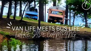 Van Life Meets Bus Life|| Lake Side Camping With A Fellow Nomad