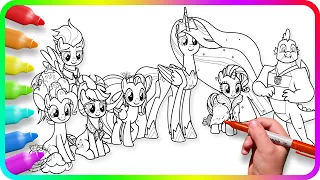 MY LITTLE PONY Coloring Pages - Mane 6 and Spike. How to color My Little Pony. Easy Drawing Tutorial
