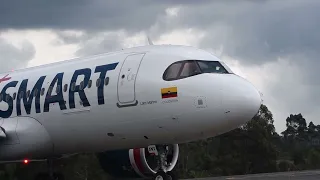 Airbus A320neo de Jetsmart Colombia  (CC-AWX) en Punto de Espera 01 Aeropuerto José María Córdova