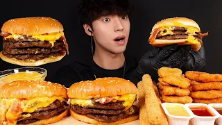 ASMR QUATTRO MAXIMUM BEEF BURGER & CHICKEN NUGGETS & ONION RINGS MUKBANG EATING SOUNDS! (No Talking)