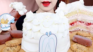 ASMR WHIPPED CREAM CAKE, CHOCOLATE COOKIES MUKBANG 쿠키런 눈설탕맛 쿠키의 생크림 대모험 케이크, 초코칩 쿠키 먹방 eating sounds