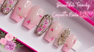 HOW TO DO TRENDY COQUETTE NAILS 🎀💗💅🏼🌸 EASY NAIL ART ! DIY PRESS ON NAILS TUTORIAL