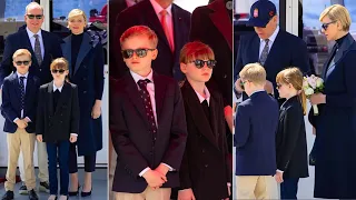 Charlene of Monaco, Albert and their children attend the inauguration of a boat in Monaco