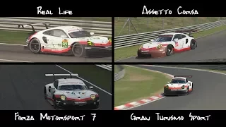 Assetto Corsa vs Forza 7 vs GT Sport vs Real Life (PORSCHE 911 RSR SOUND COMPARISON)
