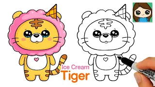 How to Draw a Cute Ice Cream Tiger | Summer Art Series #15