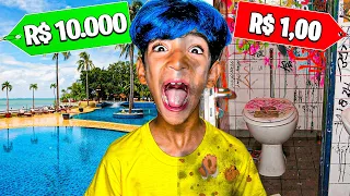 SOBREVIVENDO 24 HORAS EM UM HOTEL DE R$ 1 VS R$ 10.000,00