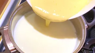 Pour  egg into the boiling milk! I don't buy in the store anymore!