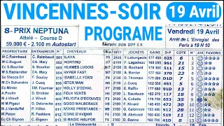 PROGRAMME 19 Avril Quinté du demain