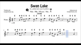 Swan Lakes Easy Notes Sheet Music for Violin Flute Recorder Oboe    Treble Clef C