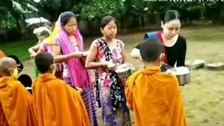 Alms round is still practice in northeast Tripura india it's a ancient tradition of Buddhism