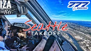 B777 SEA 🇺🇸 Seattle | TAKEOFF 34R | 4K Cockpit View | ATC & Crew Communications