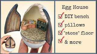 adding a "stone" floor & DIY bench to the Goose Egg dollhouse