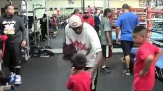 Roger Mayweather training children at the Mayweather Boxing Club