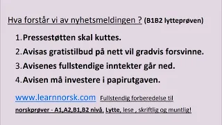 NORSKPRØVE B1B2 Lytteforståelse. Lytteprøven B2.