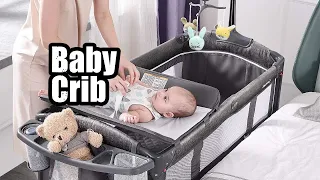 Review Baby Bassinet Bedside Crib Pack and Play with Mattress and Diaper Changer   Grey