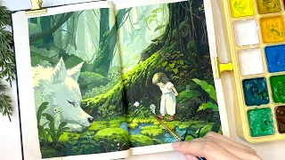 Studio Ghibli Painting / Cozy Art Video / Princess Mononoke / Gouache Painting / Paint with Me 🌲🦌🌿