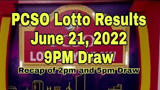 PCSO Lotto Results June 21, 2022 9PM Draw