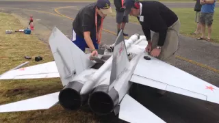 Worlds Largest Mig 25 RC Scale Twin Turbine Jet Powered model airplane Starting Up