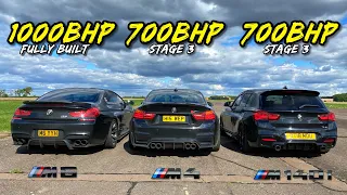 BMW M SAVAGES.. 1000HP M6 vs 700HP M4 vs 700HP M140I