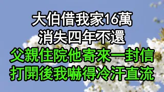 大伯借我家16萬，消失四年不還，父親住院他寄來一封信，打開後我嚇得冷汗直流#深夜淺讀 #為人處世 #生活經驗 #情感故事