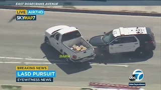 Driver weaves through patrol vehicles during pursuit near Compton