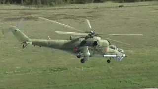 Joint Russia and Belarus military trainings WEST-2021. Mi-35 and Mi-24 helicopters