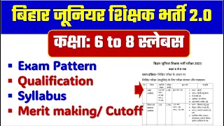 Bihar Junior Teacher Syllabus ।। Bihar Teacher 6 to 8 Syllabus, Exam Pattern, Qualification