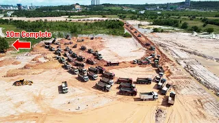 Ep85.Wonderful Active Big Land Filling, Trucks Management & Dozer Moving Rock Levelling the Ground