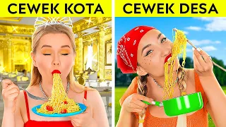 TANTANGAN CEWEK KAMPUNG VS CEWEK KOTA || Situasi Lucu Si Kaya VS Miskin oleh 123 GO! FOOD