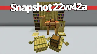 Snapshot 22w42a – Inventario creativo, camellos, bloques bambú, estanterías, carteles colgantes