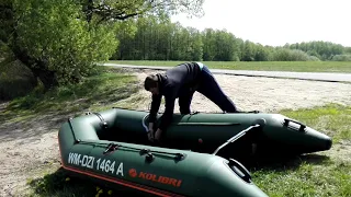 Rozkładanie i pompowanie pontonu Kolibri 300 z pełną podłogą i silnikiem Haswing Osapian 55/60 Lbs