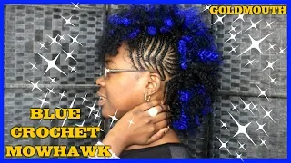 CURLY CROCHET MOWHAWK WITH BLUE HAIR / CROCHET MOWHAWK/ BRAIDED MOWHAWK