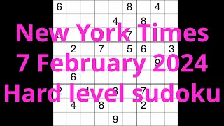 Sudoku solution – New York Times 7 February 2024 Hard level