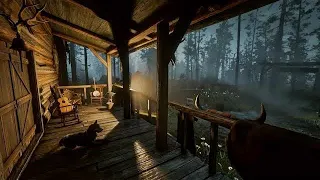 A lone hunter's cabin in the woods in the pouring rain and thunderstorms | Ambient Rain RDR2